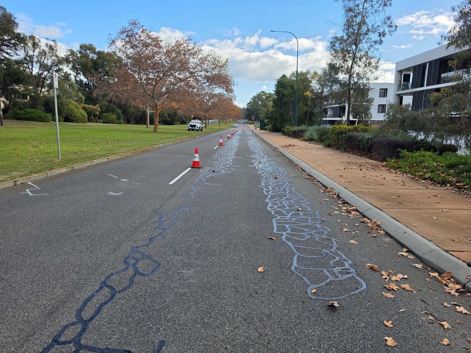 Council pavement crack sealing in progress